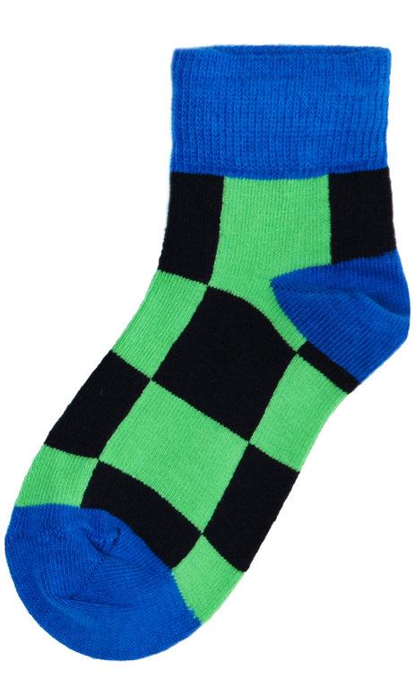 Kindersocken grün/schwarz gekachelt aus Biobaumwolle von DUNS Sweden